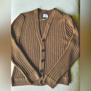 ANINE BING THICK KNIT OVERSIZED CARDIGAN SWEATER BROWN BEIGE COTTON SMALL MEDIUM